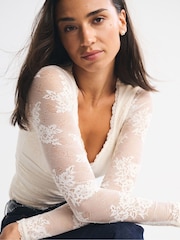 Abercrombie & Fitch Cream Lace Long Sleeve Sweetheart Top - Image 2 of 7