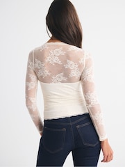 Abercrombie & Fitch Cream Lace Long Sleeve Sweetheart Top - Image 6 of 7