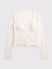 Abercrombie & Fitch Cream Lace Long Sleeve Sweetheart Top - Image 7 of 7