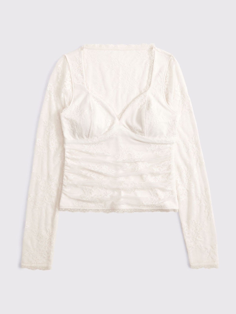Abercrombie & Fitch Cream Lace Long Sleeve Sweetheart Top - Image 7 of 7
