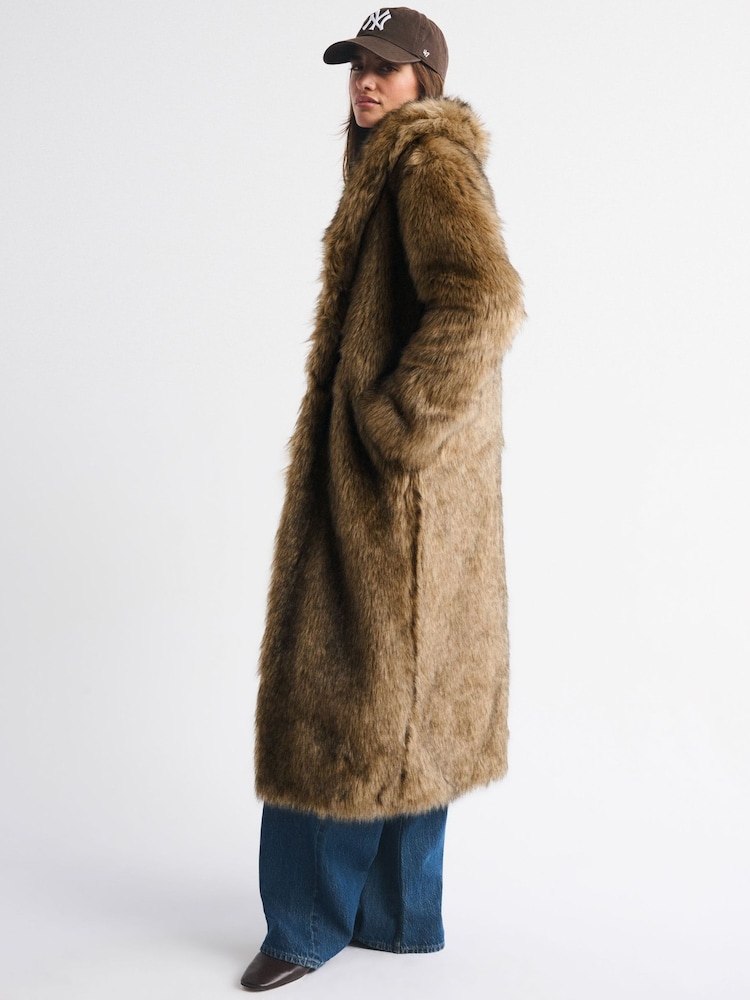 Abercrombie & Fitch Brown Faux Fur Long Coat - Image 2 of 6