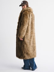 Abercrombie & Fitch Brown Faux Fur Long Coat - Image 3 of 6