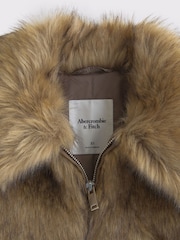 Abercrombie & Fitch Brown Faux Fur Short Zip Jacket - Image 8 of 8