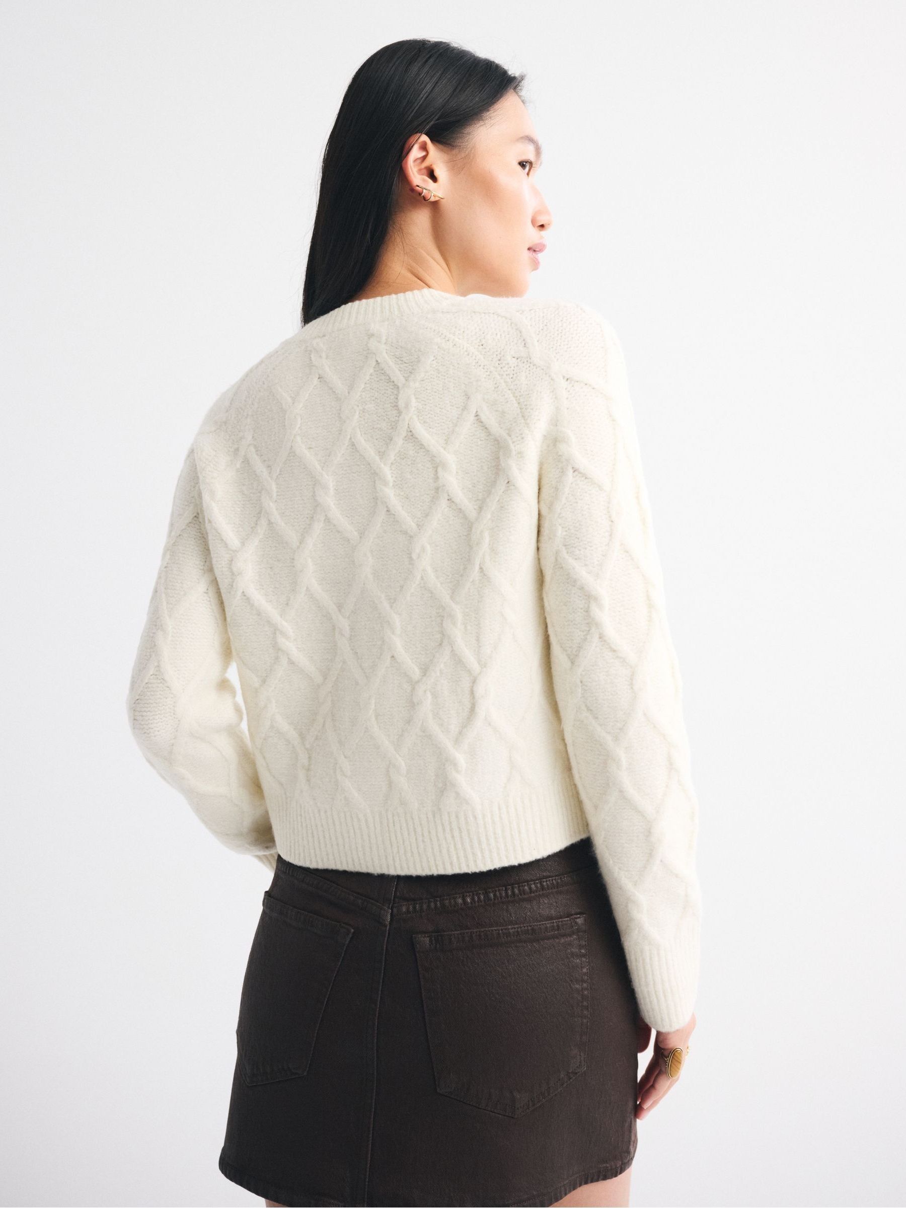 Buy Abercrombie & Fitch Cream Cable Knit Crew Neck Long Sleeve