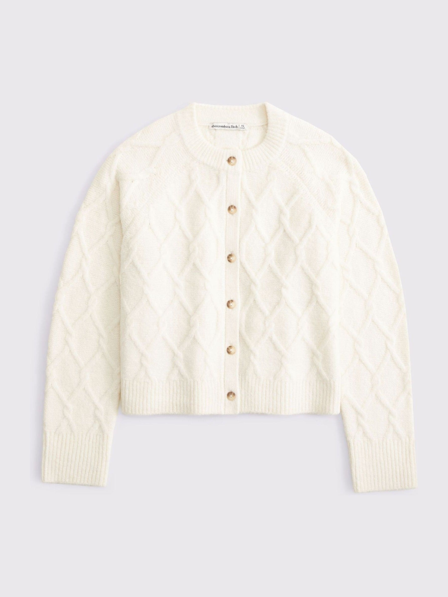 Buy Abercrombie & Fitch Cream Cable Knit Crew Neck Long Sleeve
