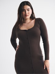 Abercrombie & Fitch Brown Long Sleeve Sweetheart Button Through Maxi Dress - Image 2 of 5