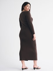 Abercrombie & Fitch Brown Long Sleeve Sweetheart Button Through Maxi Dress - Image 3 of 5