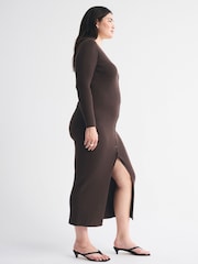 Abercrombie & Fitch Brown Long Sleeve Sweetheart Button Through Maxi Dress - Image 4 of 5