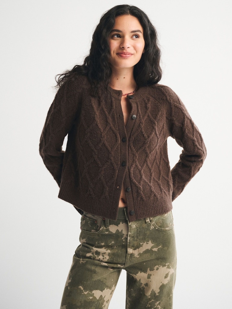 Abercrombie & Fitch Brown Crewneck Cardigan - Image 1 of 9 Abercrombie & Fitch Brown Crewneck Cardigan - Image 1 of 9