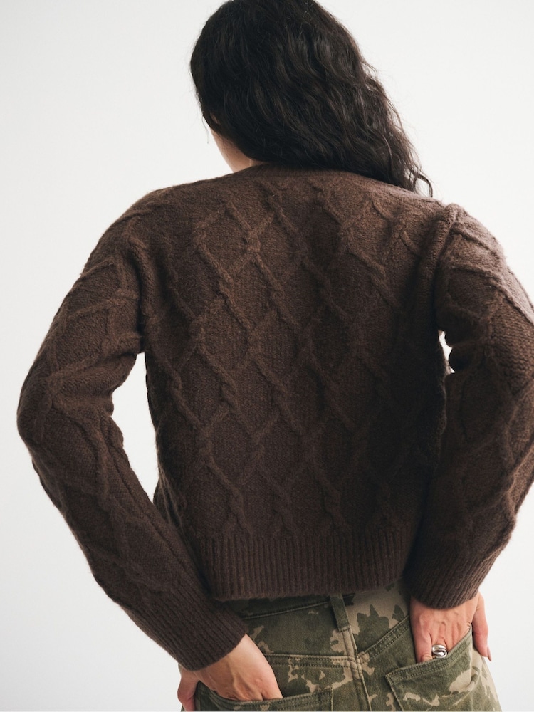 Abercrombie & Fitch Brown Crewneck Cardigan - Image 2 of 9 Abercrombie & Fitch Brown Crewneck Cardigan - Image 2 of 9