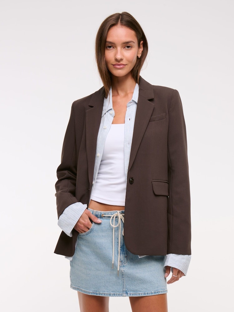 Abercrombie & Fitch Brown Structured Suit Blazer - Image 1 of 8