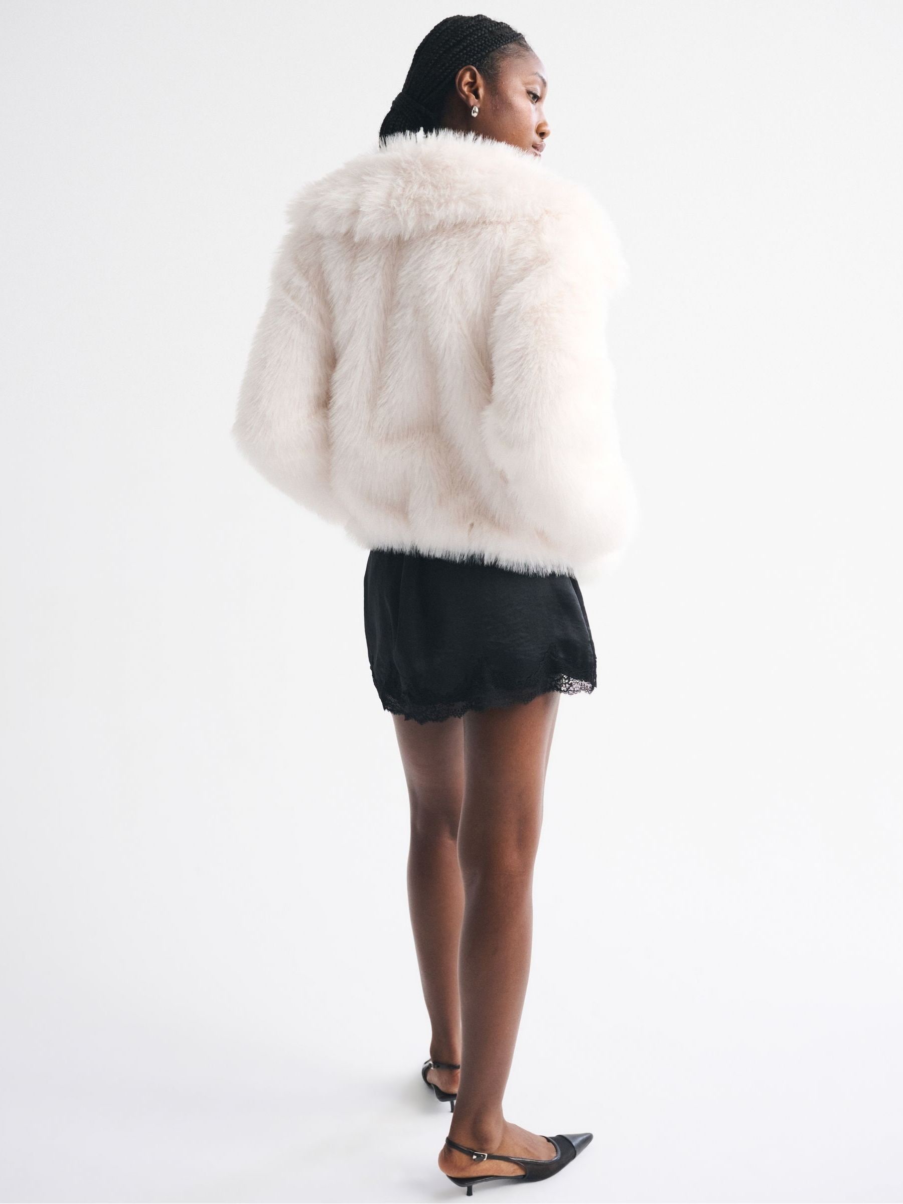 Buy Abercrombie & Fitch Cream Faux Fur Cropped Zip Through Jacket