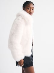 Abercrombie & Fitch Cream Faux Fur Short Zip Jacket - Image 3 of 6