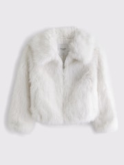 Abercrombie & Fitch Cream Faux Fur Short Zip Jacket - Image 5 of 6