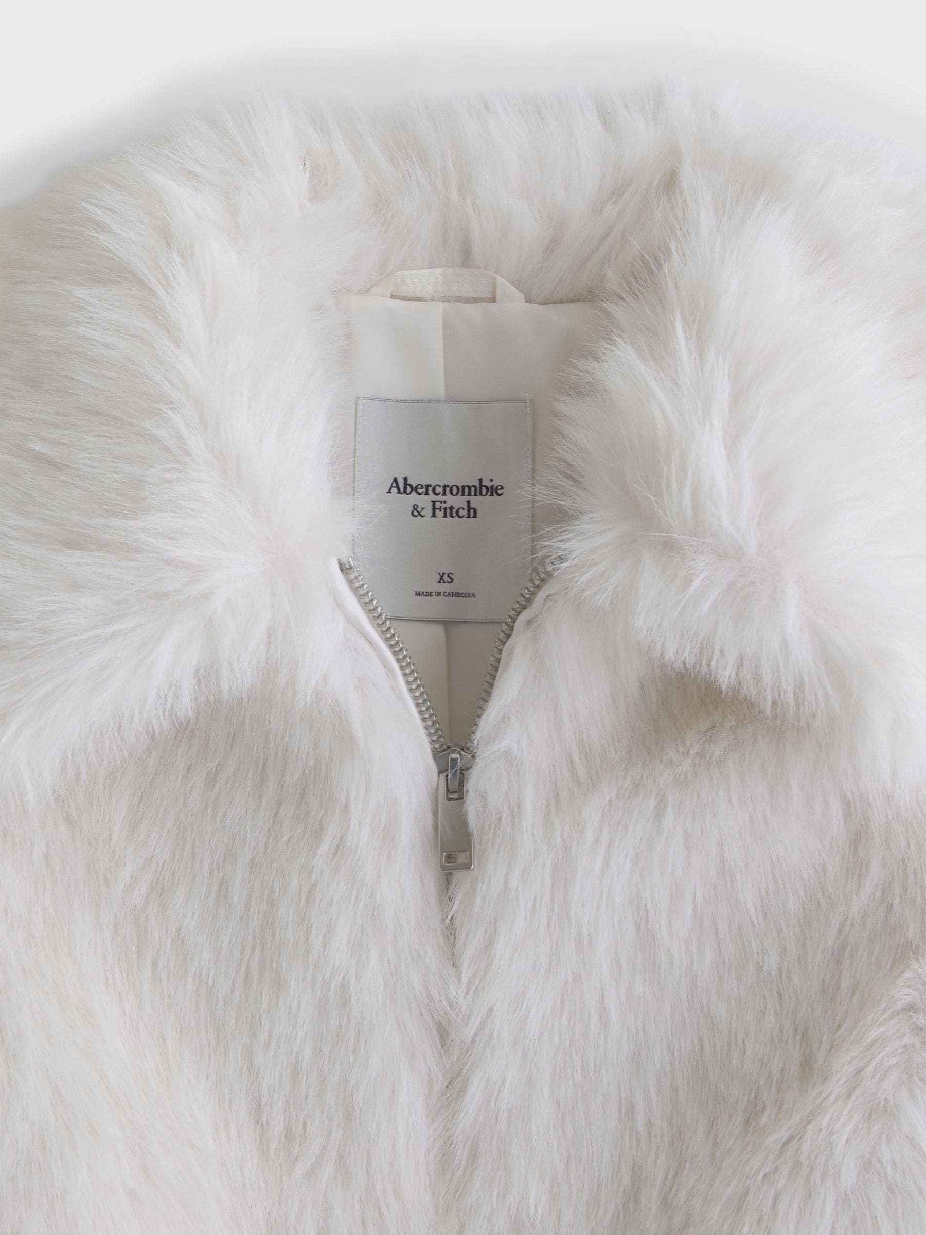 Buy Abercrombie & Fitch Cream Faux Fur Cropped Zip Through Jacket