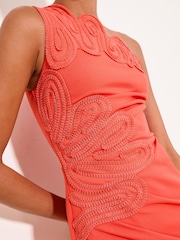 Lipsy Coral Pink Mesh Trim Detail One Shoulder Midi Dress - Image 2 of 4