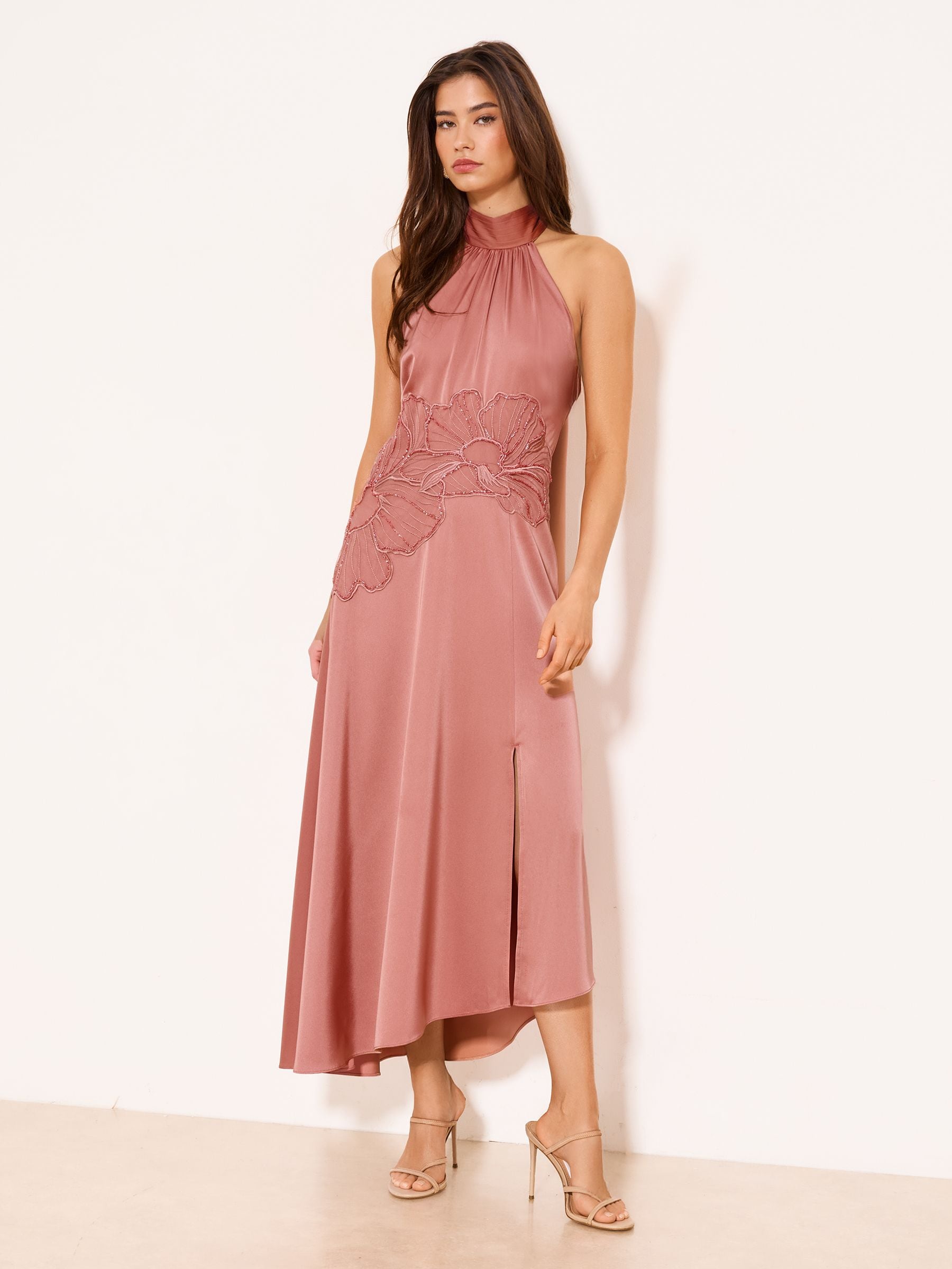 Buy Lipsy Pink High Neck Scarf Embellished Fit And Flare Midaxi
