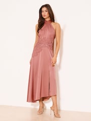 Lipsy Pink High Neck Scarf Embellished Fit And Flare Midaxi Dress - Image 1 of 5