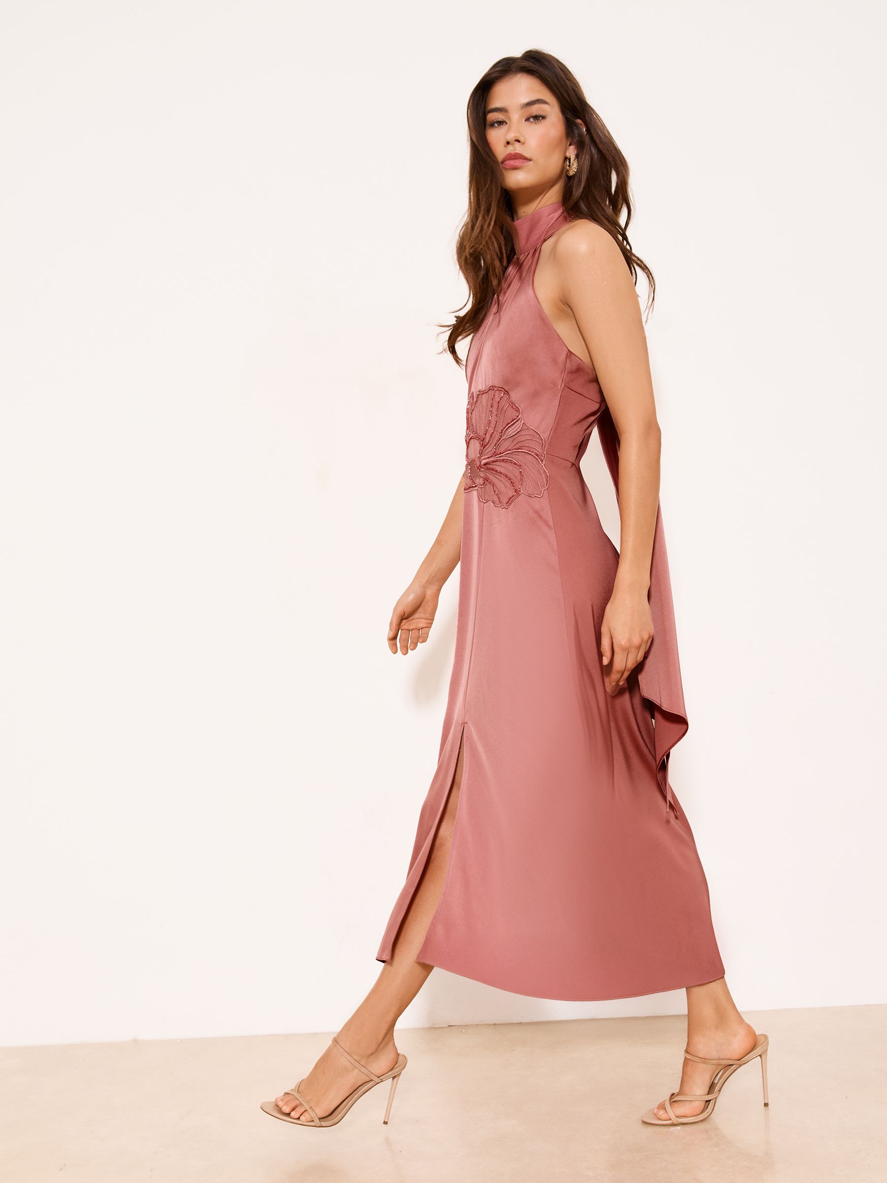Buy Lipsy Pink High Neck Scarf Embellished Fit And Flare Midaxi