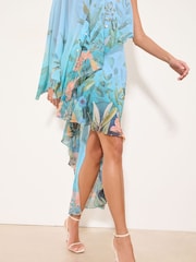 Lipsy Blue Petite One Shoulder Floral Aysm Sequin Midi Dress - Image 4 of 5