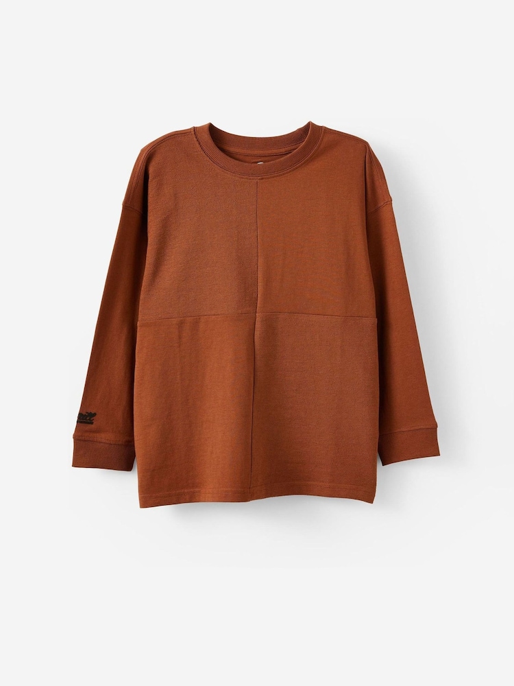 Cotton On Brown Long Sleeve Textured Splice T-Shirt - Image 1 of 2