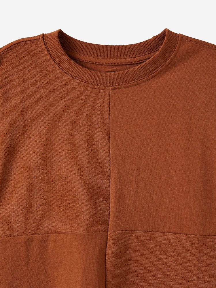 Cotton On Brown Long Sleeve Textured Splice T-Shirt - Image 2 of 2 Cotton On Brown Long Sleeve Textured Splice T-Shirt - Image 2 of 2