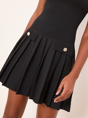 Lipsy Black Military Button Cap Sleeve Pleated Mini Knit Dress - Image 3 of 4