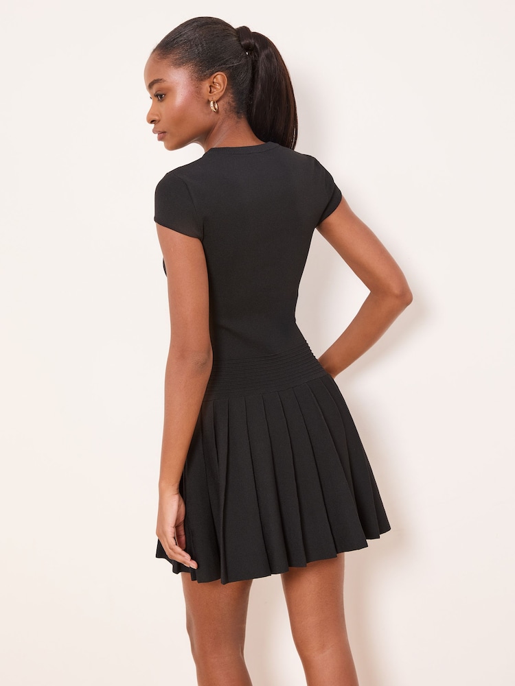 Lipsy Black Military Button Cap Sleeve Pleated Mini Knit Dress - Image 4 of 4