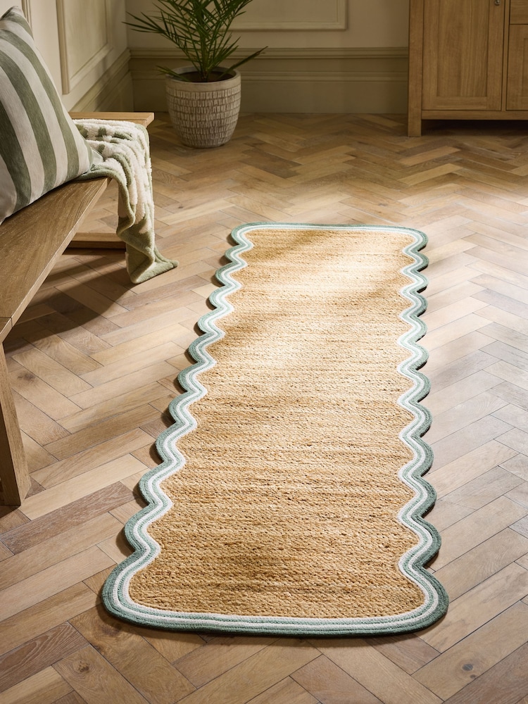 Natural Wave Border Jute Runner - Image 1 of 5 Natural Wave Border Jute Runner - Image 1 of 5