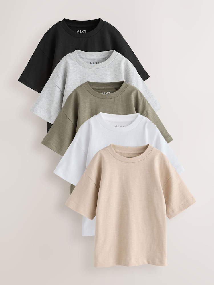 Black/Grey/Stone/Green/White Short Sleeve T-Shirts 5 Pack (3mths-7yrs) - Image 1 of 9