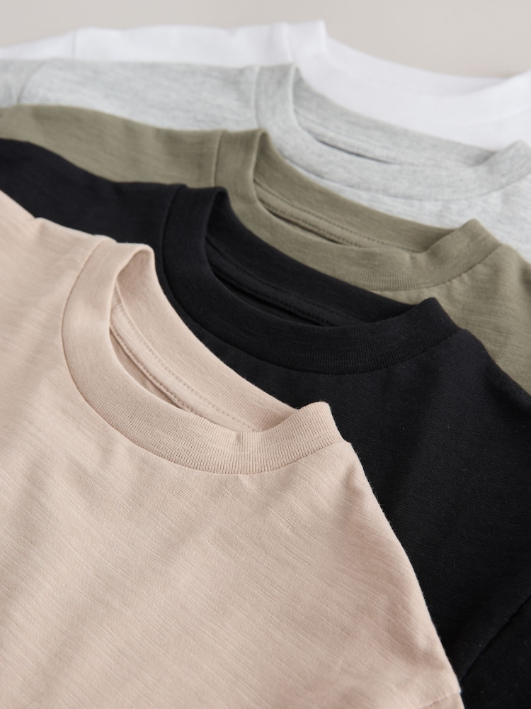 Black/Grey/Stone/Green/White Short Sleeve T-Shirts 5 Pack (3mths-7yrs) - Image 9 of 9