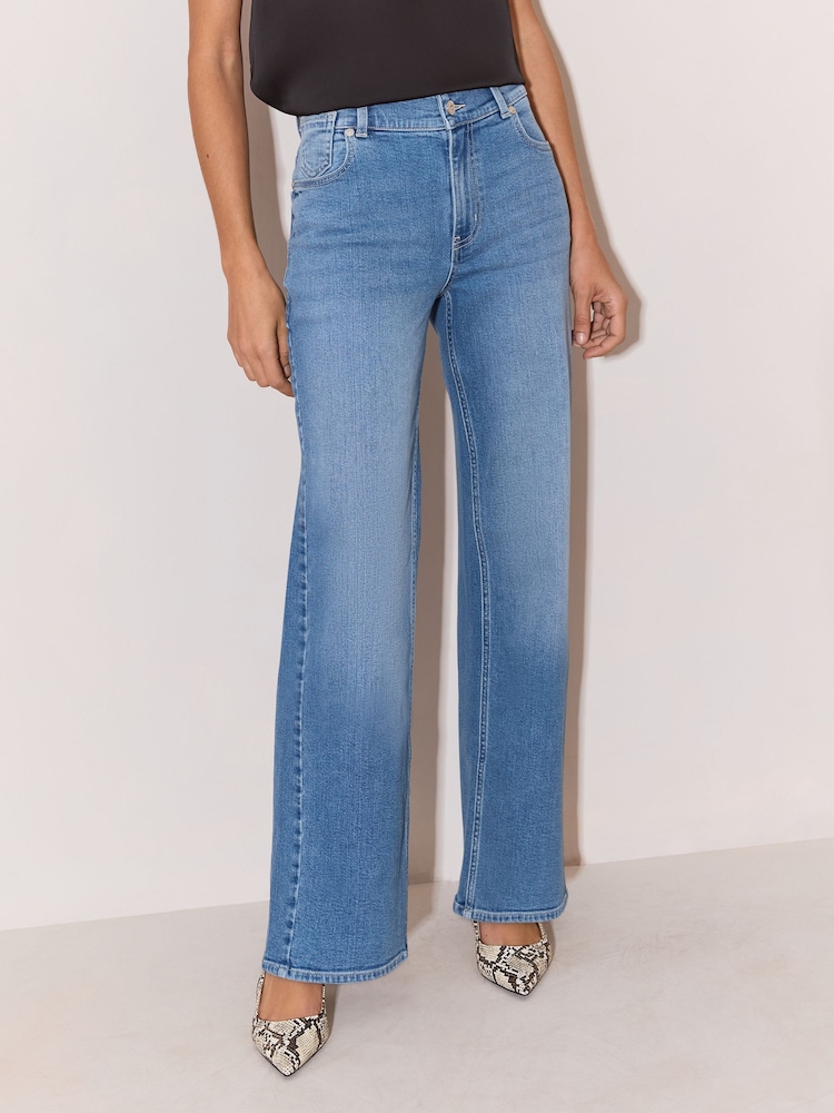 Lipsy Mid Wash Blue Petite Adjustable Waist Wide Leg Jeans - Image 2 of 6 Lipsy Mid Wash Blue Petite Adjustable Waist Wide Leg Jeans - Image 2 of 6