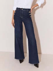 Ciemny sprany - Lipsy High Waist Sailor Buttons Wide Leg Jeans - Obraz 1 z 6