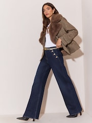 Ciemny sprany - Lipsy High Waist Sailor Buttons Wide Leg Jeans - Obraz 4 z 6