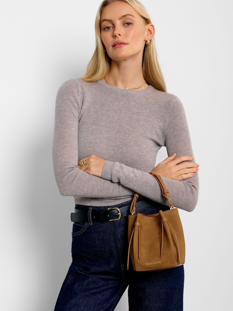 Katie Loxton Brown Celina Mini Suedette Bucket Bag - Image 1 of 5 Katie Loxton Brown Celina Mini Suedette Bucket Bag - Image 1 of 5