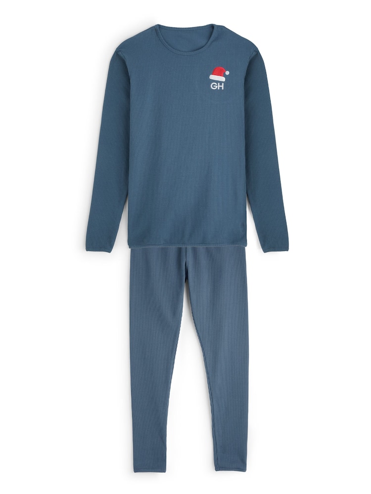 Personalised Mens Embroidered Santa Hat Pyjamas Set by Stitch Style - Image 1 of 6 Personalised Mens Embroidered Santa Hat Pyjamas Set by Stitch Style - Image 1 of 6