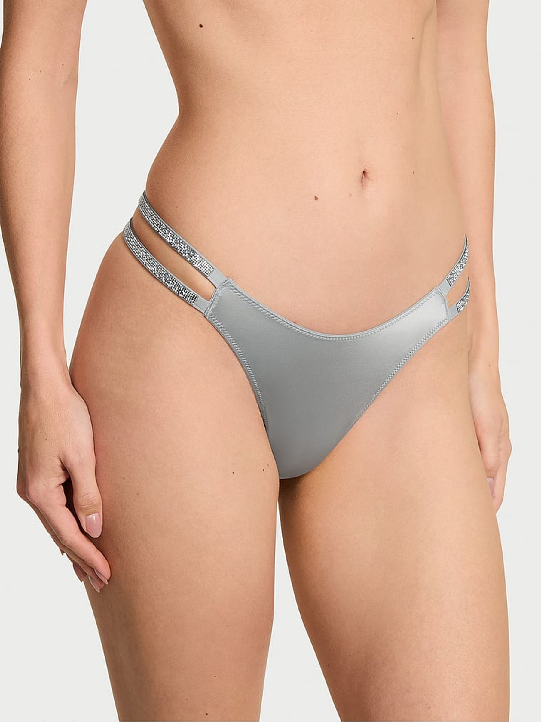 Victoria's Secret Starstruck Grey Double Strap Thong Shine Strap Knickers