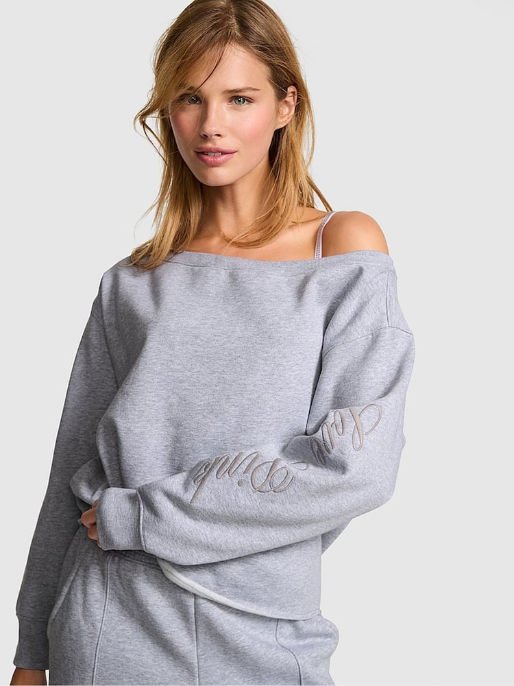 Victoria's Secret Pink Medium Heather Grey Off The Shoulder Fleece Sweatshirt - Image 1 of 2