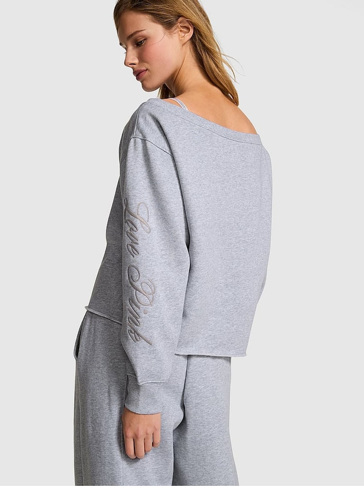 Victoria's Secret Pink Medium Heather Grey Off The Shoulder Fleece Sweatshirt - Image 2 of 2