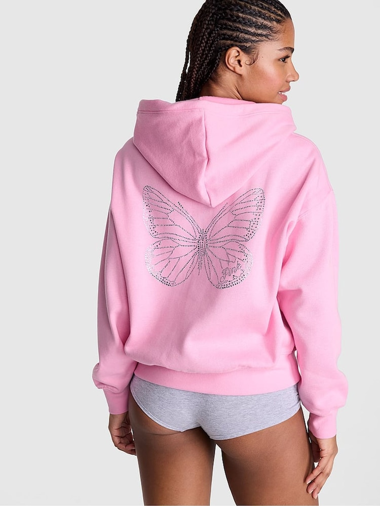 Victoria's Secret PINK Pink Lollipop Diamante Fleece Zip Up Hoodie - Image 2 of 3