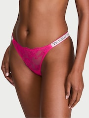 Victoria's Secret Pop Pink Thong Shine Strap Lace Knickers - Image 1 of 2
