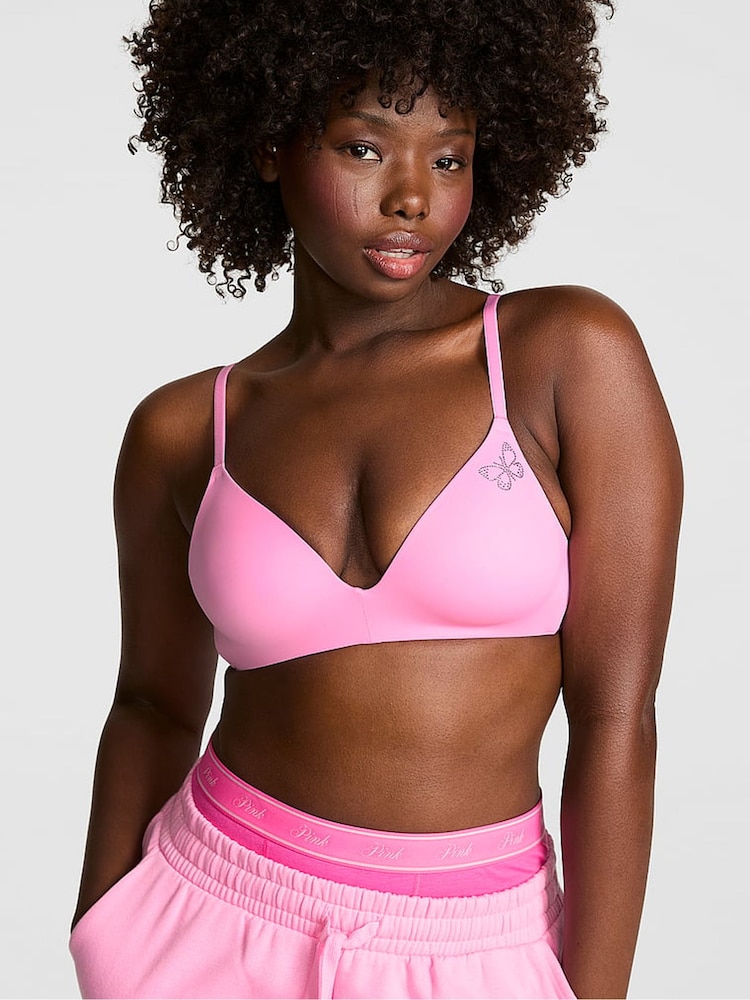 Victoria's Secret Pink Pink Lollipop Diamante Non Wired Lightly Lined Bra - Image 1 of 4