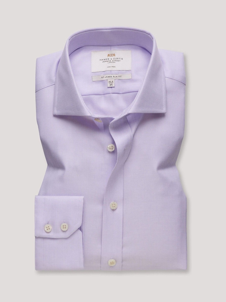 Hawes & Curtis Purple Textured Weave Non-Iron Shirt - Image 1 of 3 Hawes & Curtis Purple Textured Weave Non-Iron Shirt - Image 1 of 3
