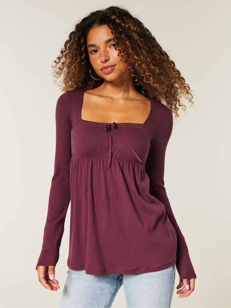 Hollister Babydoll Square Neck Long Sleeve Top - Image 1 of 3