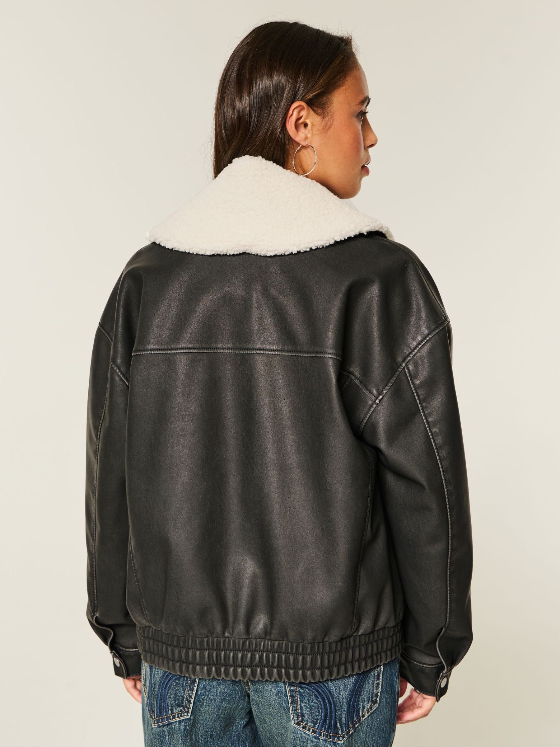 Buy Hollister Black Faux Leather Bomber Jacket With Removable