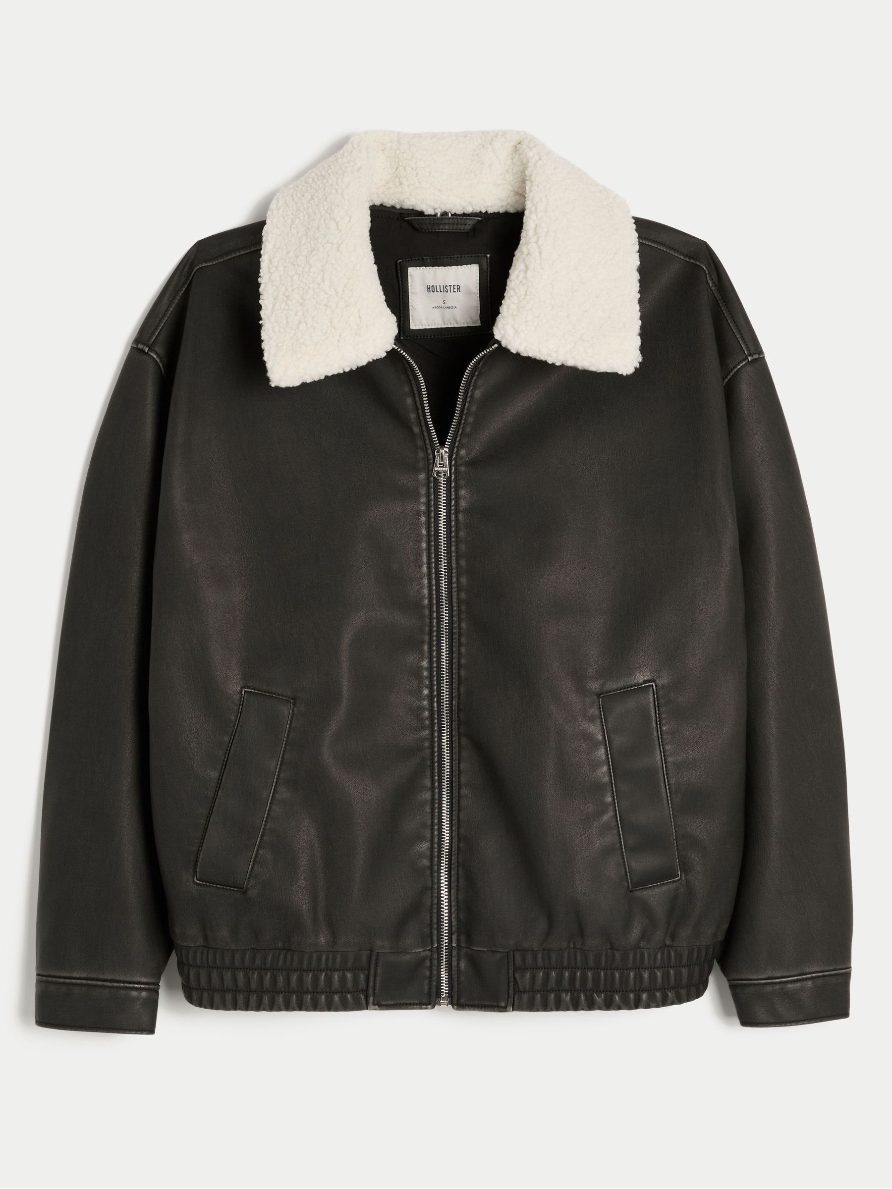 Buy Hollister Black Faux Leather Bomber Jacket With Removable