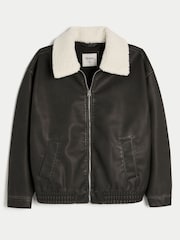 Hollister Faux Leather Bomber Jacket With Removable Collar - Image 4 of 4