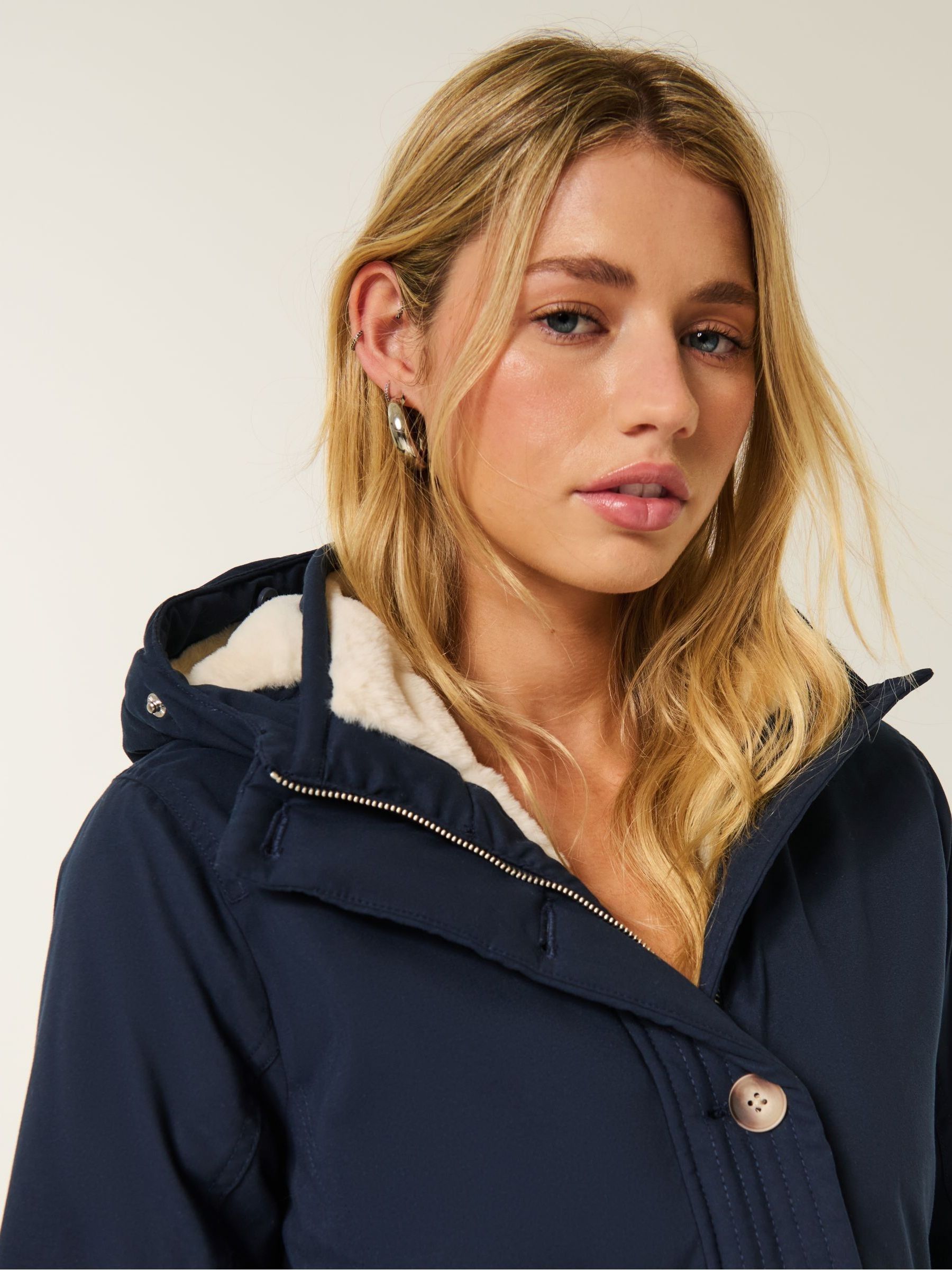 Buy Hollister Blue Teddy Lined Parka Coat With Faux Fur Hood from