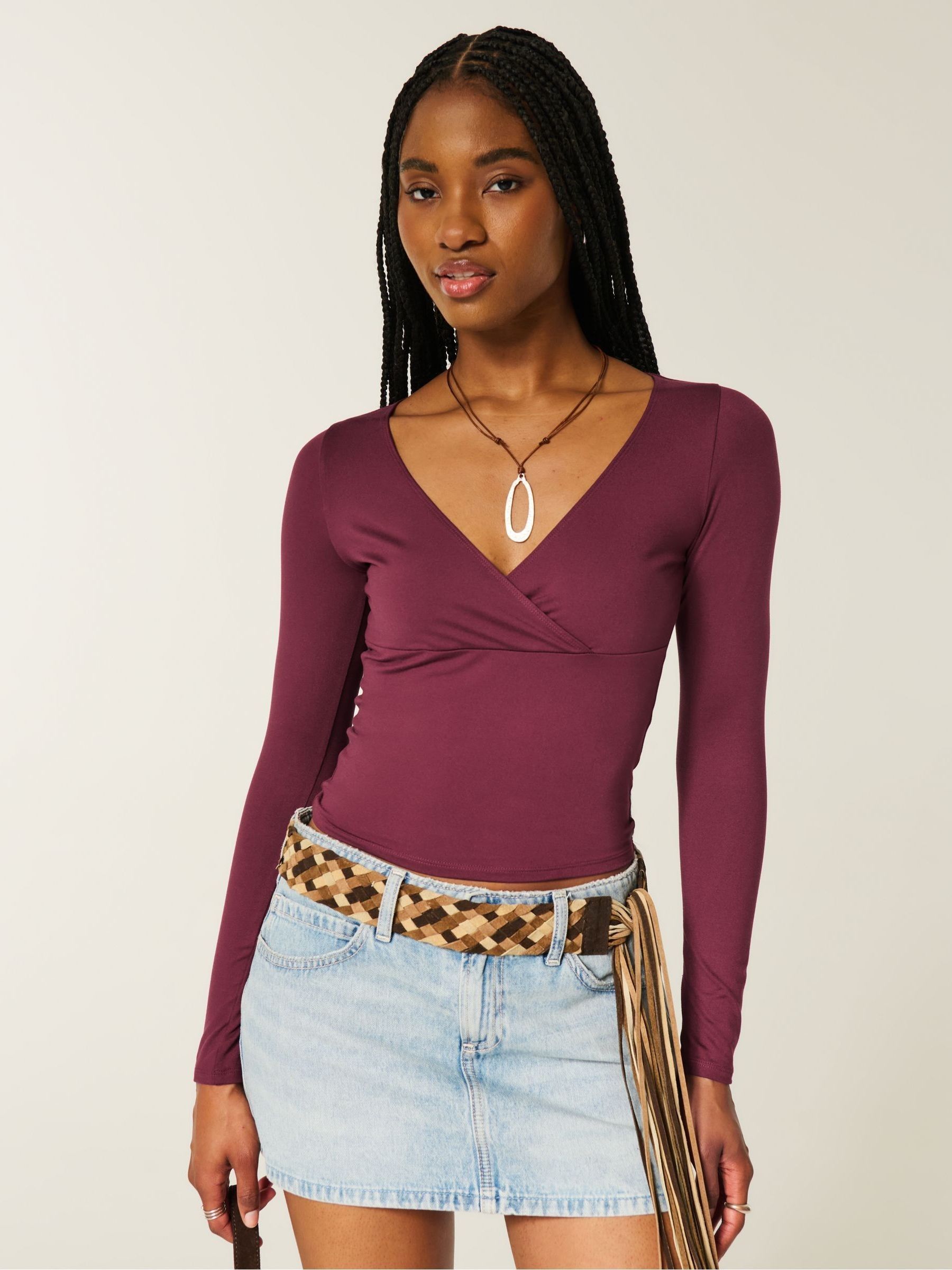 Buy Hollister Red Basic Long Sleeve Wrap Top from the Next UK