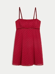 Flocked Polka Dot Chiffon Babydoll White Mini Dress - Image 3 of 4